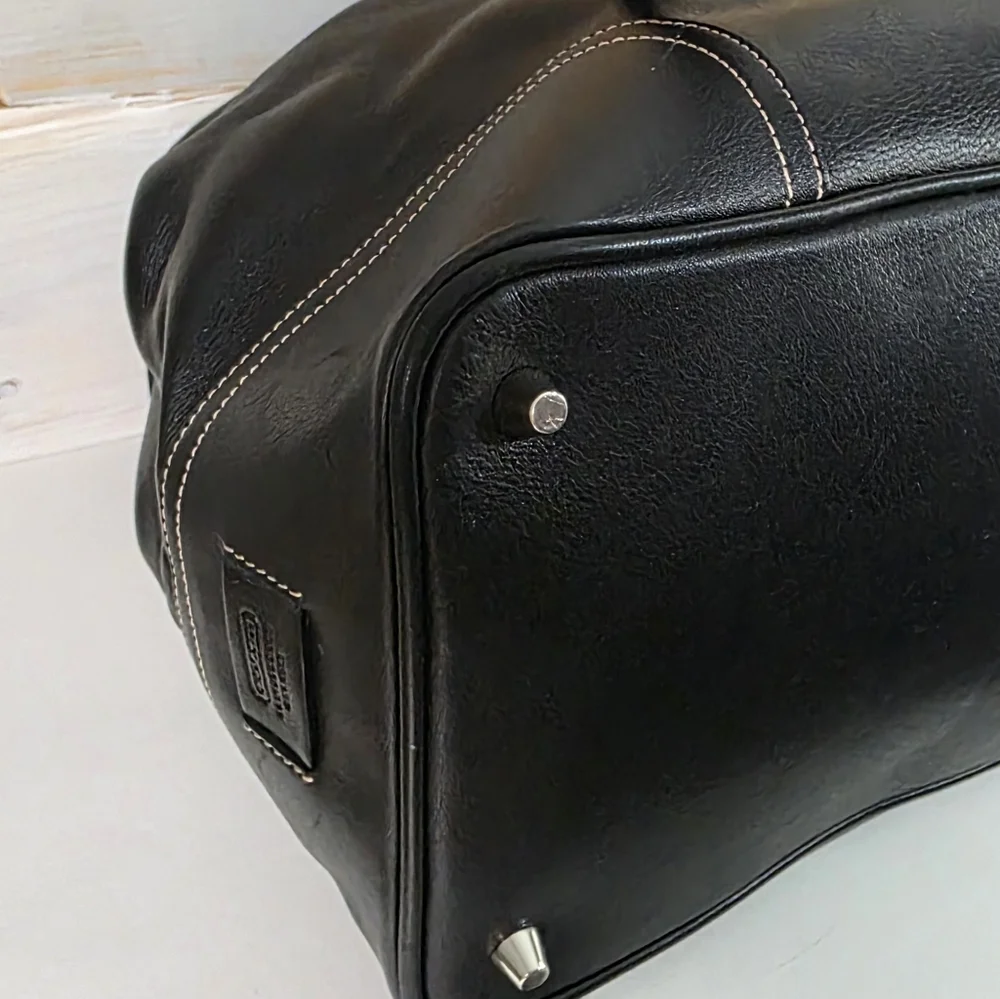 Coach Black Leather Travel Tote Bag with Buckle Strap